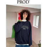 Loose Fit Memory Letters Embroidered Crewneck Sweatshirt / Navy Blue