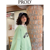 Loose Fit Memory Letters Embroidered Crewneck Sweatshirt / Honeydew Green