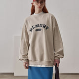Loose Fit Memory Letters Embroidered Crewneck Sweatshirt / Beige