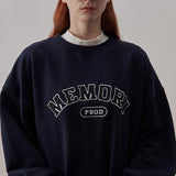 Loose Fit Memory Letters Embroidered Crewneck Sweatshirt / Navy Blue
