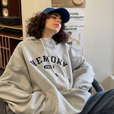 Loose Fit Memory Letters Embroidered Hoodie / Melange Grey