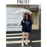 Loose Fit Memory Letters Embroidered Hoodie / Navy Blue