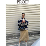 Loose Fit Striped Polo Sweatshirt / Gray Blue