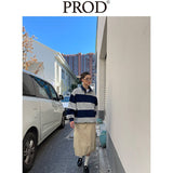Loose Fit Striped Polo Sweatshirt / Gray Blue