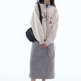 Loose Fit A Disobedient Cat Crewneck Sweatshirt / Beige