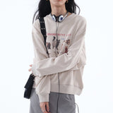 Loose Fit A Disobedient Cat Crewneck Sweatshirt / Beige