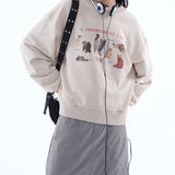 Loose Fit A Disobedient Cat Crewneck Sweatshirt / Beige