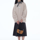 Loose Fit Dog Plush Embroidered Crewneck Sweatshirt / Beige