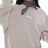 Loose Fit Dog Plush Embroidered Crewneck Sweatshirt / Beige