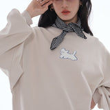 Loose Fit Dog Plush Embroidered Crewneck Sweatshirt / Beige