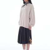 Loose Fit Dog Plush Embroidered Crewneck Sweatshirt / Beige