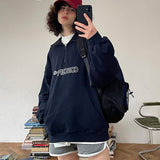 Loose Fit Concept Quarter Zip Sweatshirt / Navy Blue