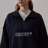 Loose Fit Concept Quarter Zip Sweatshirt / Navy Blue