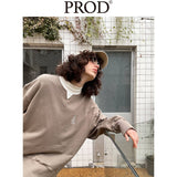 Loose Fit Ribbed Crewneck Sweatshirt with White Neckline / Milk Coffee