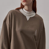 Loose Fit Ribbed Crewneck Sweatshirt with White Neckline / Milk Coffee