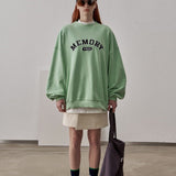 Loose Fit Memory Letters Embroidered Crewneck Sweatshirt / Honeydew Green