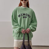 Loose Fit Memory Letters Embroidered Crewneck Sweatshirt / Honeydew Green