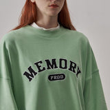 Loose Fit Memory Letters Embroidered Crewneck Sweatshirt / Honeydew Green