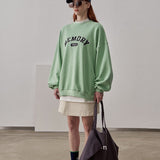 Loose Fit Memory Letters Embroidered Crewneck Sweatshirt / Honeydew Green