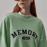 Loose Fit Memory Letters Embroidered Crewneck Sweatshirt / Honeydew Green