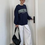 Loose Fit Pure Idea Print Crewneck Sweatshirt / Navy Blue