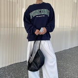 Loose Fit Pure Idea Print Crewneck Sweatshirt / Navy Blue