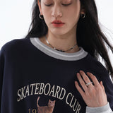 Loose Fit 1986 Skateboard Club Crewneck Sweatshirt / Navy Blue