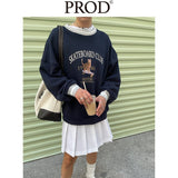 Loose Fit 1986 Skateboard Club Crewneck Sweatshirt / Navy Blue