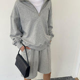 Loose Fit Cgh Quarter Zip Sweatshirt + Short Set / Gray