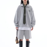 Loose Fit Cgh Quarter Zip Sweatshirt + Short Set / Gray
