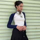 Dancing Cow Raglan Cropped Long Sleeve / White Blue