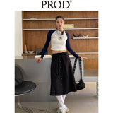 Dancing Cow Raglan Cropped Long Sleeve / White Blue