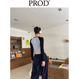 Dancing Cow Raglan Cropped Long Sleeve / Gray Black