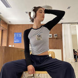 Dancing Cow Raglan Cropped Long Sleeve / Gray Black