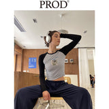 Dancing Cow Raglan Cropped Long Sleeve / Gray Black