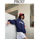 Loose Fit Concept Plush Embroidered Sweatshirt / Navy Blue