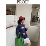 Loose Fit Concept Plush Embroidered Sweatshirt / Navy Blue