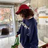 Loose Fit Concept Plush Embroidered Sweatshirt / Navy Blue