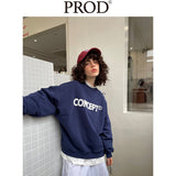 Loose Fit Concept Plush Embroidered Sweatshirt / Navy Blue