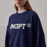 Loose Fit Concept Plush Embroidered Sweatshirt / Navy Blue