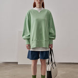 Loose Fit Ribbed Crewneck Sweatshirt / Green