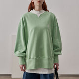 Loose Fit Ribbed Crewneck Sweatshirt / Green