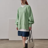 Loose Fit Ribbed Crewneck Sweatshirt / Green