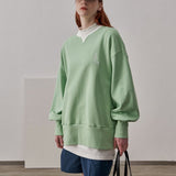 Loose Fit Ribbed Crewneck Sweatshirt / Green