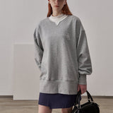 Loose Fit Ribbed Crewneck Sweatshirt / Melange Gray