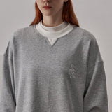 Loose Fit Ribbed Crewneck Sweatshirt / Melange Gray