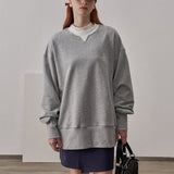 Loose Fit Ribbed Crewneck Sweatshirt / Melange Gray