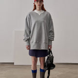 Loose Fit Ribbed Crewneck Sweatshirt / Melange Gray
