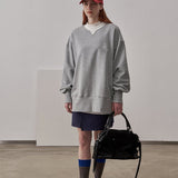 Loose Fit Ribbed Crewneck Sweatshirt / Melange Gray