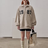 Loose Fit 1987 Quarter Zip Sweatshirt / Beige